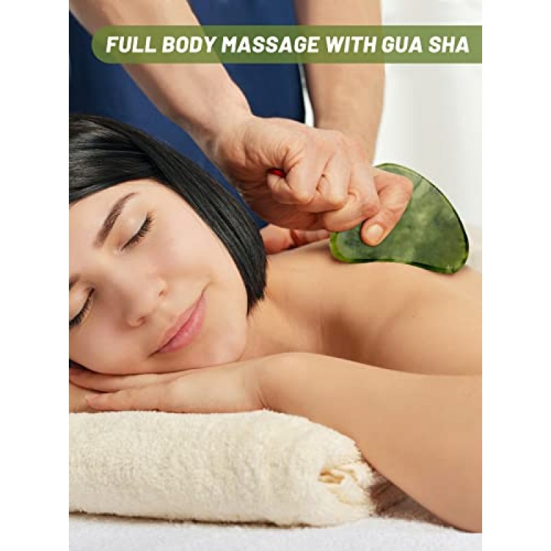 Deciniee Jade Roller 및 Gua Sha 세트 - 안티 에이징 페이스 롤러 마사지기 및 Gua Sha 눈, 목용 페이셜 도구 - 천연 Guasha 페이셜 롤러 스킨 케어 도구 바디 머슬 릴랙싱 주름 완화 - 청록색