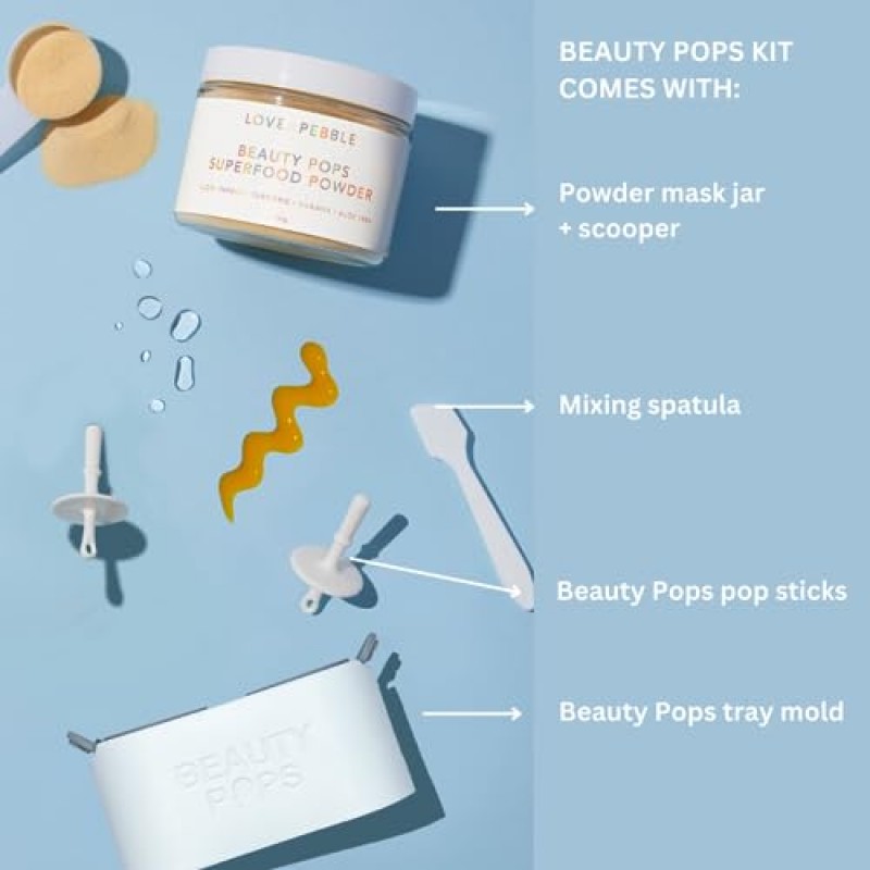 Love & Pebble Beauty Pops - 얼굴 마사지 및 스킨 케어용 아이스 롤러 강황 및 알로에가 함유된 얼굴 세트용 아이스 마스크 | Shark Tank와 Tik Tok에서 볼 수 있는 Ice Face Roller와 Gua Sha의 Cryo 피부 효능