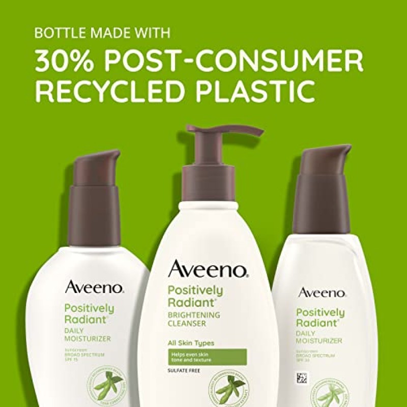 광범위한 스펙트럼 SPF 15 자외선 차단제 및 간장을 함유한 Aveeno Positively Radiant Daily 페이셜 모이스처라이저, 피부 톤 및 결 개선, 저자극성, 오일 프리, 비면포성, 4 fl. 온스