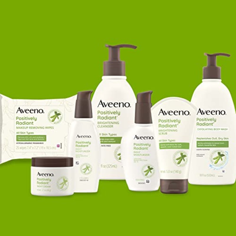 광범위한 스펙트럼 SPF 15 자외선 차단제 및 간장을 함유한 Aveeno Positively Radiant Daily 페이셜 모이스처라이저, 피부 톤 및 결 개선, 저자극성, 오일 프리, 비면포성, 4 fl. 온스