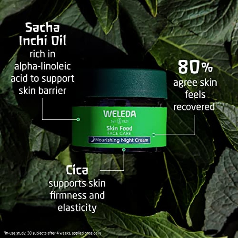 Weleda 스킨 푸드 페이스 케어 너리싱 나이트 크림, 1.3액량 온스, 사차인치 오일, 시카 및 스쿠알란이 함유된 식물 리치 모이스처라이저