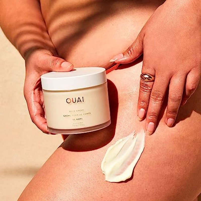 OUAI Body Creme, St. Barts - 슈퍼 하이드레이팅 휘핑 바디 크림 - 쿠푸아쿠 버터, 코코넛 오일 및 스쿠알렌 피부를 부드럽게 하여 건강한 윤기를 선사 - 용과, 오렌지 및 앰버 향 - 7.5 fl oz