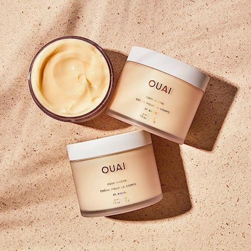 OUAI Body Creme, St. Barts - 슈퍼 하이드레이팅 휘핑 바디 크림 - 쿠푸아쿠 버터, 코코넛 오일 및 스쿠알렌 피부를 부드럽게 하여 건강한 윤기를 선사 - 용과, 오렌지 및 앰버 향 - 7.5 fl oz