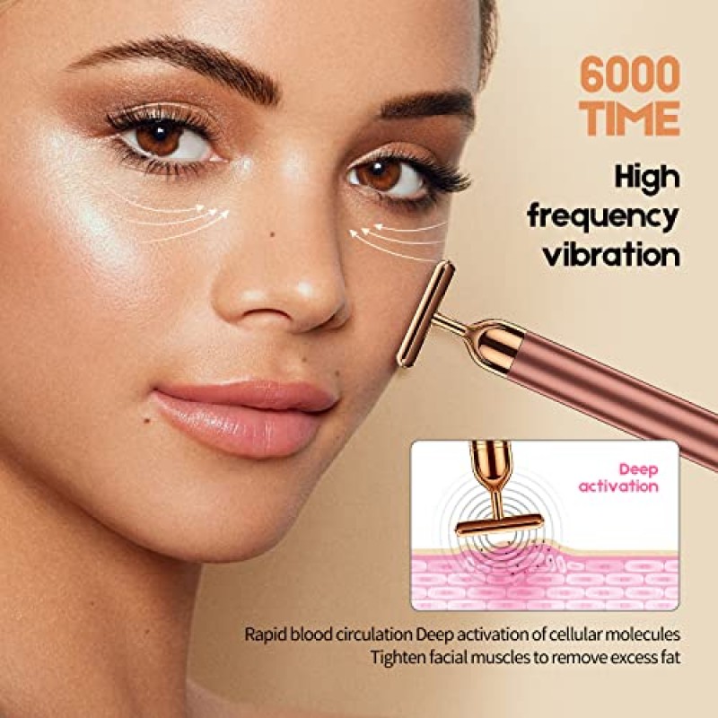 뷰티 바 2-in-1 24k 골든 펄스 얼굴 얼굴 마사지기, 전기 3D 롤러 및 T 모양 팔 눈 코 머리 마사지 얼굴 롤러 마사지 키트 스킨 케어 도구