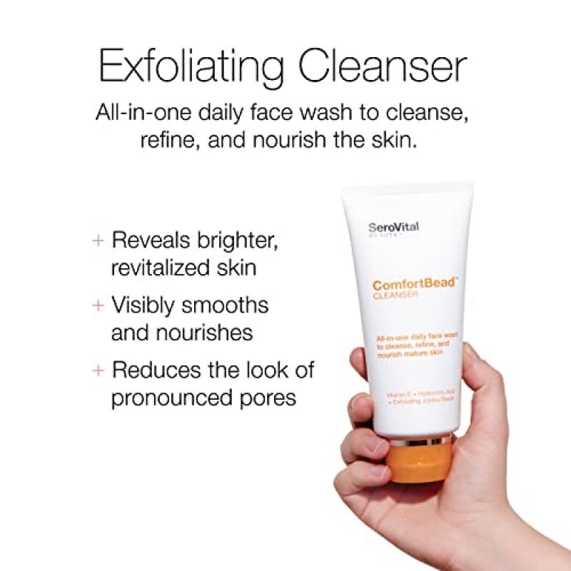 SeroVital Beauty™ ComfortBead™ 클렌저, 여성용 페이스 스크럽, 성숙한 피부를 위한 순한 엑스폴리에이팅 포밍 페이스 클렌저, 여성을 위한 각질 제거제, 세안 및 스킨 케어, 페이셜 스킨 케어 제품