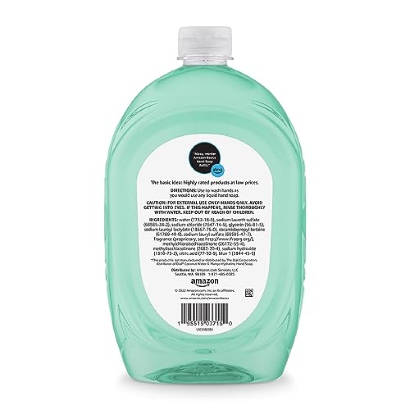 Amazon Basics 액상 핸드 솝 리필, 망고 및 코코넛 워터 향, 트리클로산 무함유, 50 Fl Oz (2팩)