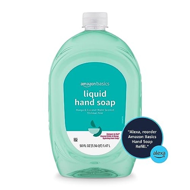 Amazon Basics 액상 핸드 솝 리필, 망고 및 코코넛 워터 향, 트리클로산 무함유, 50 Fl Oz (2팩)