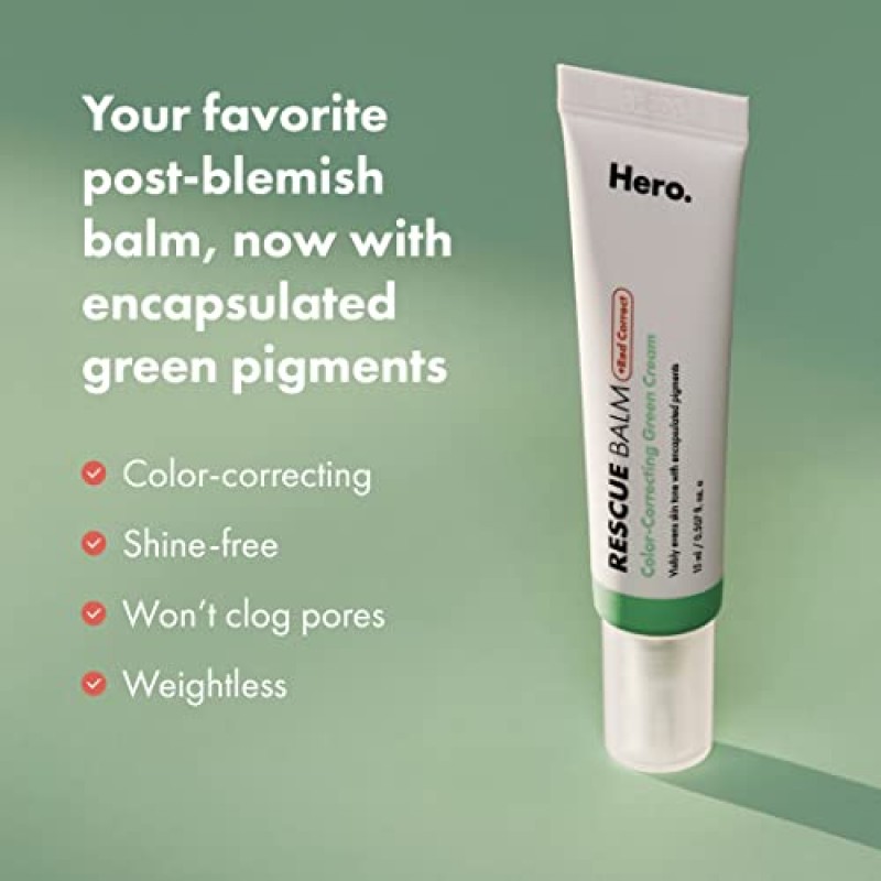 Hero Cosmetics 레스큐 밤 & 레드 코렉트 포스트 블레미쉬 회복 크림 - 영양, 진정, 피부과 테스트 완료, 비건(0.5 fl oz)