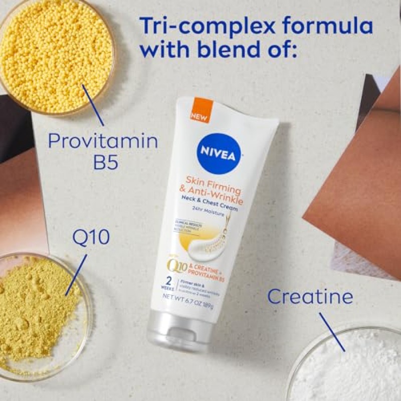 NIVEA 스킨 퍼밍 및 주름 방지 목 및 가슴 크림, 잔주름과 주름을 완화하는 24시간 보습 바디 크림, 6.7온스 튜브