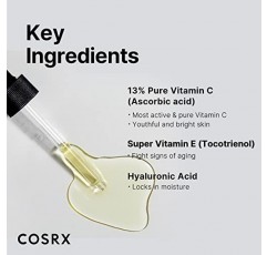 코스알엑스 퓨어 비타민 C 13% 세럼 (비타민 E & 히알루론산 함유), 잡티, 잔주름, 고르지 못한 피부 톤을 위한 브라이트닝 & 하이드레이팅 페이셜 세럼, 0.67fl.oz/20ml, 동물 실험 없음, 한국 스킨케어