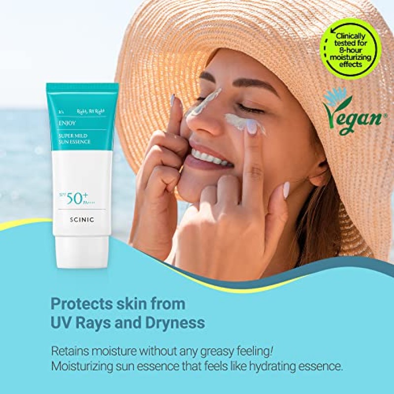 싸이닉 엔조이 슈퍼 마일드 선 에센스 2개 세트 SPF50+ PA++++ 1.69 fl oz(50ml) | 끈적임 없이 가볍고 촉촉한 선 에센스 | 한국 스킨케어