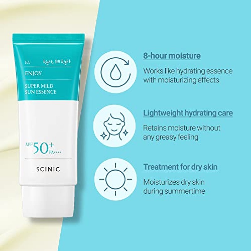 싸이닉 엔조이 슈퍼 마일드 선 에센스 2개 세트 SPF50+ PA++++ 1.69 fl oz(50ml) | 끈적임 없이 가볍고 촉촉한 선 에센스 | 한국 스킨케어