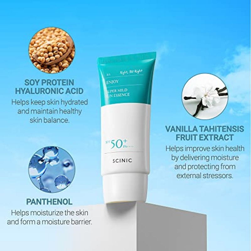 싸이닉 엔조이 슈퍼 마일드 선 에센스 2개 세트 SPF50+ PA++++ 1.69 fl oz(50ml) | 끈적임 없이 가볍고 촉촉한 선 에센스 | 한국 스킨케어