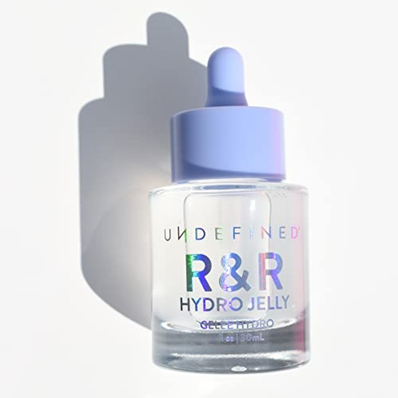 Undefine Beauty R&R 하이드로 젤리 페이스 + 아이 세럼, 펩타이드, 히알루론산, 아슈와간다, 센텔라, 베타 글루칸, 레이시가 함유되어 건조하고 탈수된 피부를 위한 하이드레이팅 퍼밍 보충