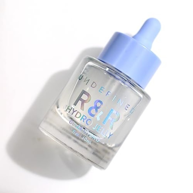 Undefine Beauty R&R 하이드로 젤리 페이스 + 아이 세럼, 펩타이드, 히알루론산, 아슈와간다, 센텔라, 베타 글루칸, 레이시가 함유되어 건조하고 탈수된 피부를 위한 하이드레이팅 퍼밍 보충