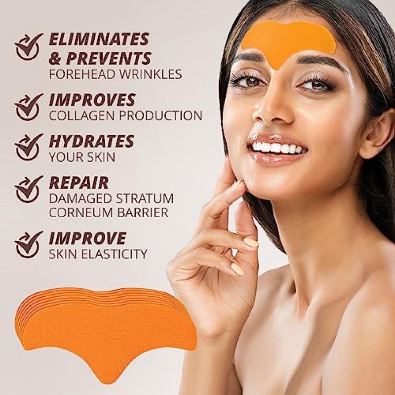 Nuluxglovite 이마 주름 패치, 가수분해 콜라겐 함유 주름 방지 패치, 이마 및 눈 사이 주름 완화 패치 7팩, 천연 성분 주름 완화제