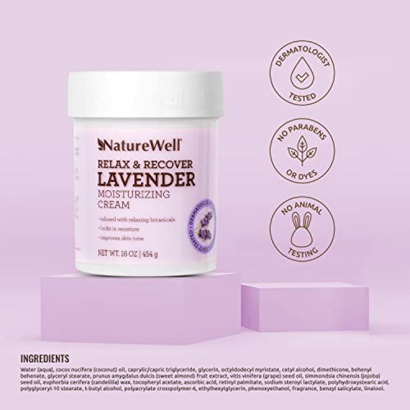 NATURE WELL 라벤더 스무스 & 소프트닝 모이스춰라이징 크림(얼굴, 몸, 손용), 천연 오일 및 추출물이 주입되어 피부 수분 장벽을 회복합니다, 16온스.