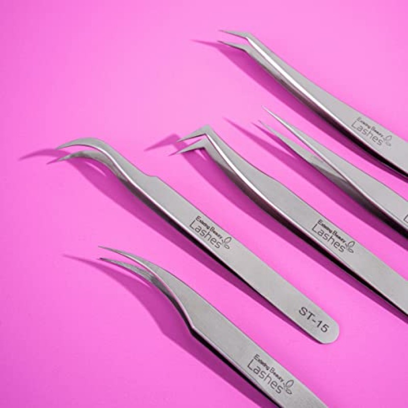 기존 뷰티 속눈썹 연장 핀셋 - 래쉬 DIY 정밀 세트 5개, 커브드 볼륨 래쉬 핀셋 - 눈 속눈썹 연장 클러스터 적용 및 제거 스테인레스 스틸