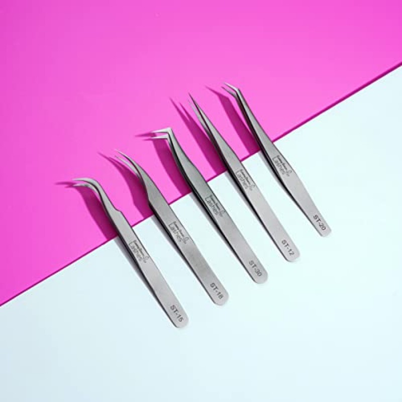 기존 뷰티 속눈썹 연장 핀셋 - 래쉬 DIY 정밀 세트 5개, 커브드 볼륨 래쉬 핀셋 - 눈 속눈썹 연장 클러스터 적용 및 제거 스테인레스 스틸