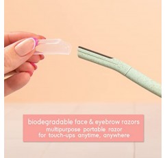 TADA 내츄럴 뷰티 생분해성 피부 관리 도구 12pk, 얼굴 눈썹 얼굴 면도기, 얼굴 면도기 및 각질 제거(녹색)