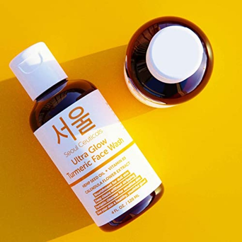 SEOULCEUCALS 코리안 스킨 케어 강황 민감성 스킨 페이스 워시 클렌저 - 코리안 스킨케어 K 건성 피부용 뷰티 제품 - 빛나는 피부를 위한 세안제 4온스