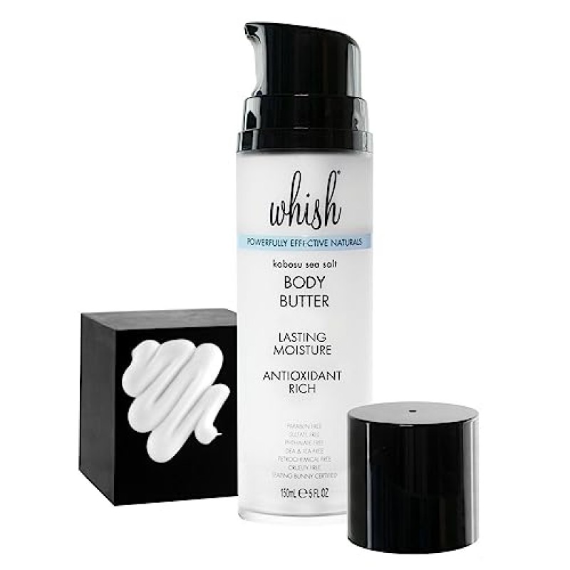 Whish Beauty 바디 버터 여성용 - 건성 피부용 보습 바디 로션 - 시어 버터, 알로에, 라즈베리 버터가 함유된 항산화제 - 파라벤 및 황산염 없음 - 카보수 바다 소금 - 5 fl oz
