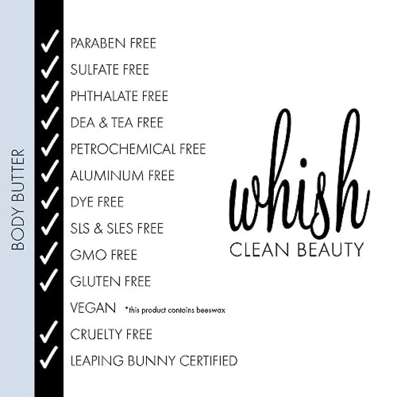 Whish Beauty 바디 버터 여성용 - 건성 피부용 보습 바디 로션 - 시어 버터, 알로에, 라즈베리 버터가 함유된 항산화제 - 파라벤 및 황산염 없음 - 카보수 바다 소금 - 5 fl oz