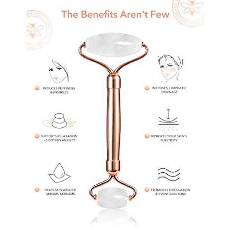 Gua Sha 페이셜 마사지 도구, 로즈 쿼츠 페이스 롤러, 얼굴용 옥 롤러, 뷰티 페이스 마사지기, 눈 마사지기, 주름 감소, 림프 배수, 페이스 리프트.HANABEE 스킨 케어 세트 및 키트(화이트 쿼츠)