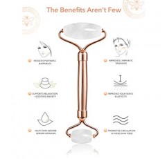 Gua Sha 페이셜 마사지 도구, 로즈 쿼츠 페이스 롤러, 얼굴용 옥 롤러, 뷰티 페이스 마사지기, 눈 마사지기, 주름 감소, 림프 배수, 페이스 리프트.HANABEE 스킨 케어 세트 및 키트(화이트 쿼츠)