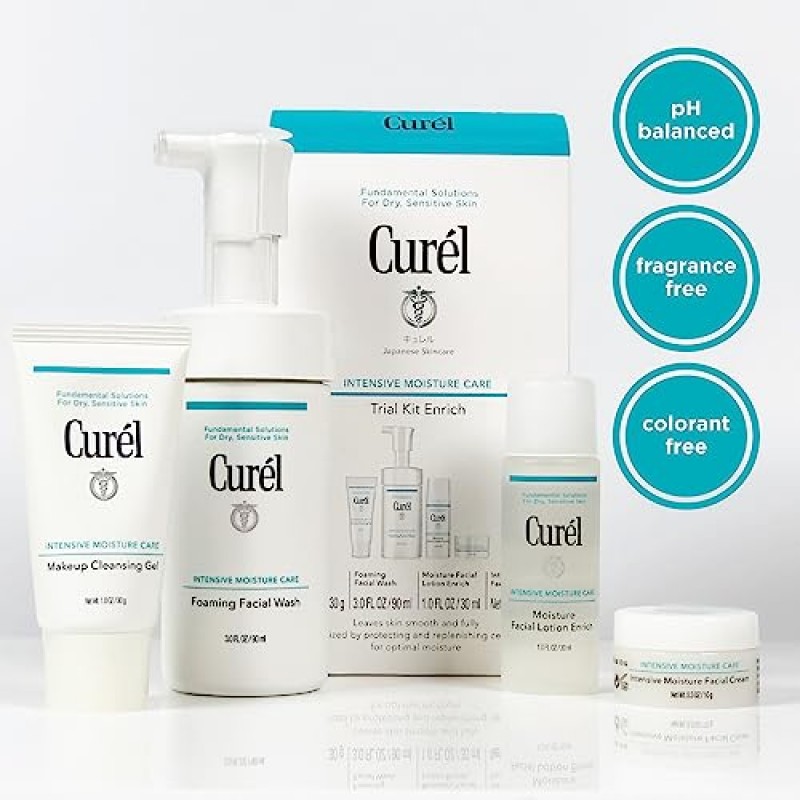 Curel 일본 스킨 케어 여행용 세면용품, 건조하고 민감한 피부용, 여행용 세안제, 여행용 사이즈 로션, 여행용 사이즈 메이크업 리무버