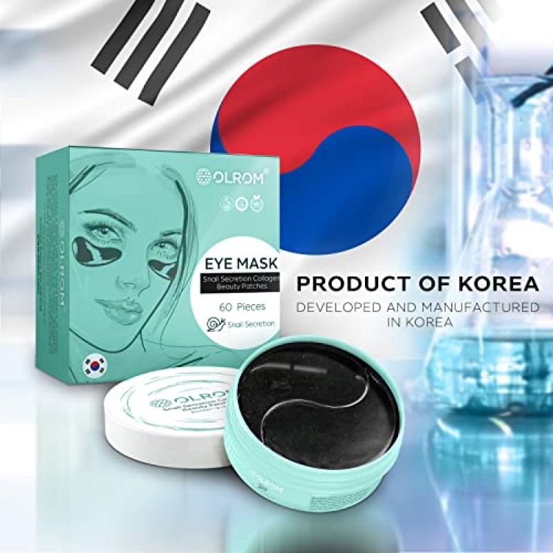 올롬 한국 스킨 케어 디퍼핑 아이 패치: 다크서클과 눈 밑 붓기를 위한 콜라겐 및 달팽이 분비물이 함유된 하이드레이팅 언더 아이 마스크 60팩