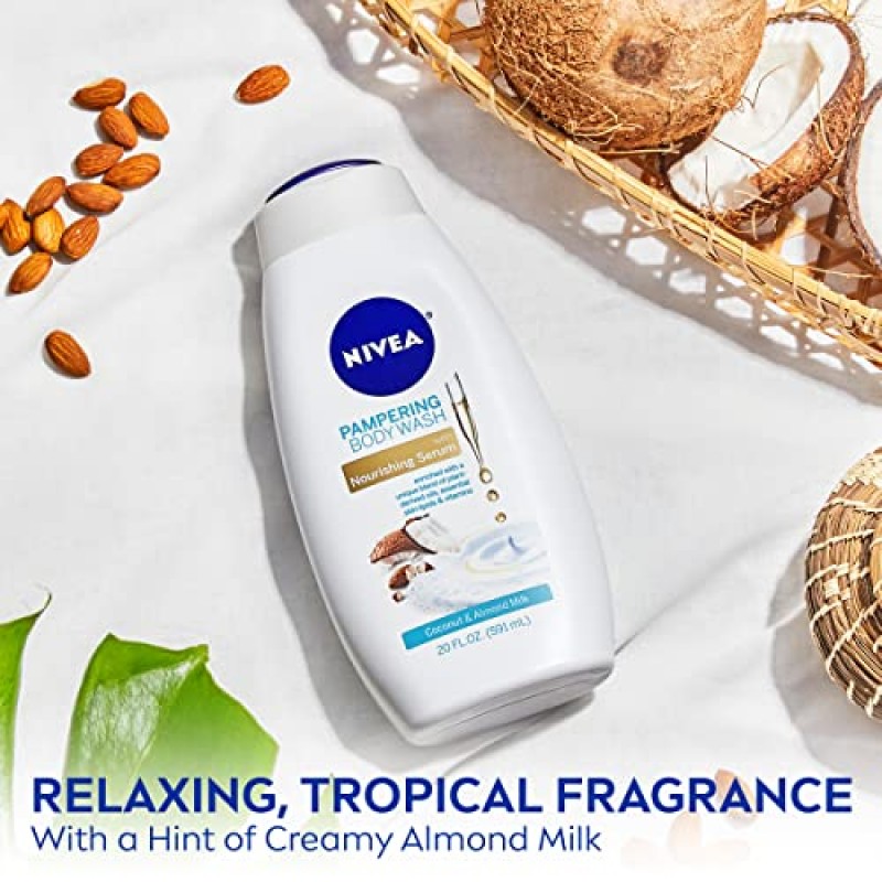 니베아 코코넛 아몬드 밀크 바디 워시(너리싱 세럼 포함), 20 Fl Oz 병