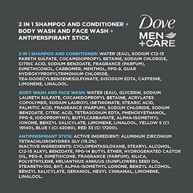 Dove Men+케어 헤어 + 피부 관리 요법 남성용 개인 관리 Clean Comfort + Fresh & Clean 바디 워시, 2-in-1 샴푸 및 컨디셔너, 발한 억제제 임상 데오도란트