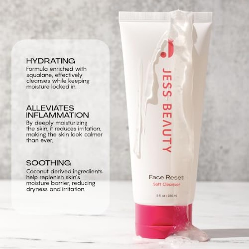 Jess 뷰티 페이스 리셋 소프트 클렌저, 스쿠알란 및 히알루론산 함유, 5 fl oz