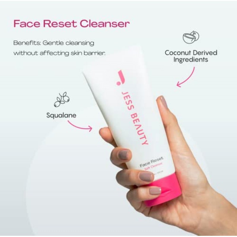 Jess 뷰티 페이스 리셋 소프트 클렌저, 스쿠알란 및 히알루론산 함유, 5 fl oz