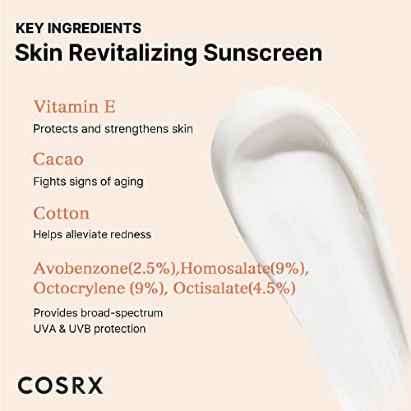 COSRX Daily SPF 50 비타민 E 바이탈라이징 선스크린, OTC 넓은 스펙트럼 UVA 및 UVB 보호, 가볍고 백탁 현상 없음, 보이지 않는 세미 매트 마감, 피지 밸런싱, 리프 프렌들리, 한국 스킨케어