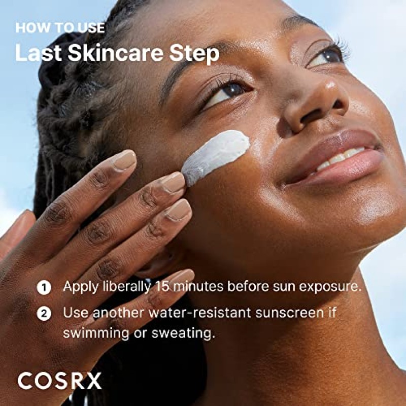 COSRX Daily SPF 50 비타민 E 바이탈라이징 선스크린, OTC 넓은 스펙트럼 UVA 및 UVB 보호, 가볍고 백탁 현상 없음, 보이지 않는 세미 매트 마감, 피지 밸런싱, 리프 프렌들리, 한국 스킨케어