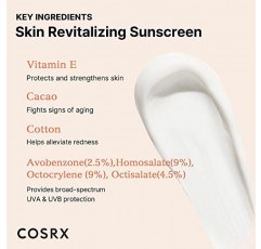 COSRX Daily SPF 50 비타민 E 바이탈라이징 선스크린, OTC 넓은 스펙트럼 UVA 및 UVB 보호, 가볍고 백탁 현상 없음, 보이지 않는 세미 매트 마감, 피지 밸런싱, 리프 프렌들리, 한국 스킨케어