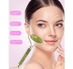 얼굴용 비취 롤러, 비취 롤러 및 Gua Sha 세트, EUASOO 100% 실제 자연 미용 얼굴 눈용 비취 얼굴 롤러 마사지 도구 목 몸 – 노화 방지 뷰티 트리트먼트