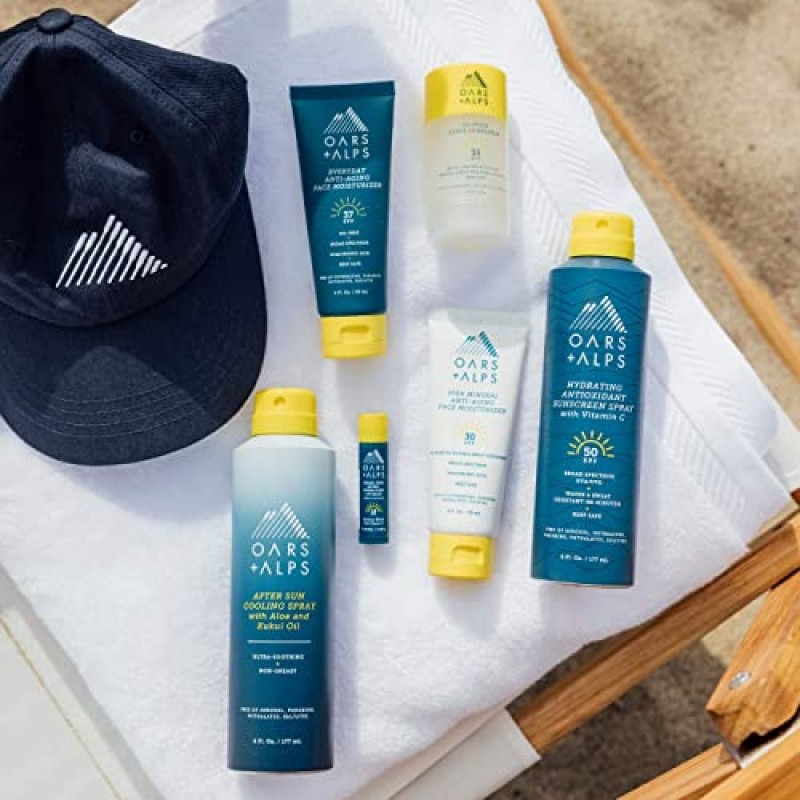 Oars + Alps SPF 37 자외선 차단제 및 매일 노화 방지 페이스 모이스처라이저, 히알루론산, 비타민 E 및 비타민 B5 함유, TSA 친화적, 각 2 Fl Oz, 2 팩