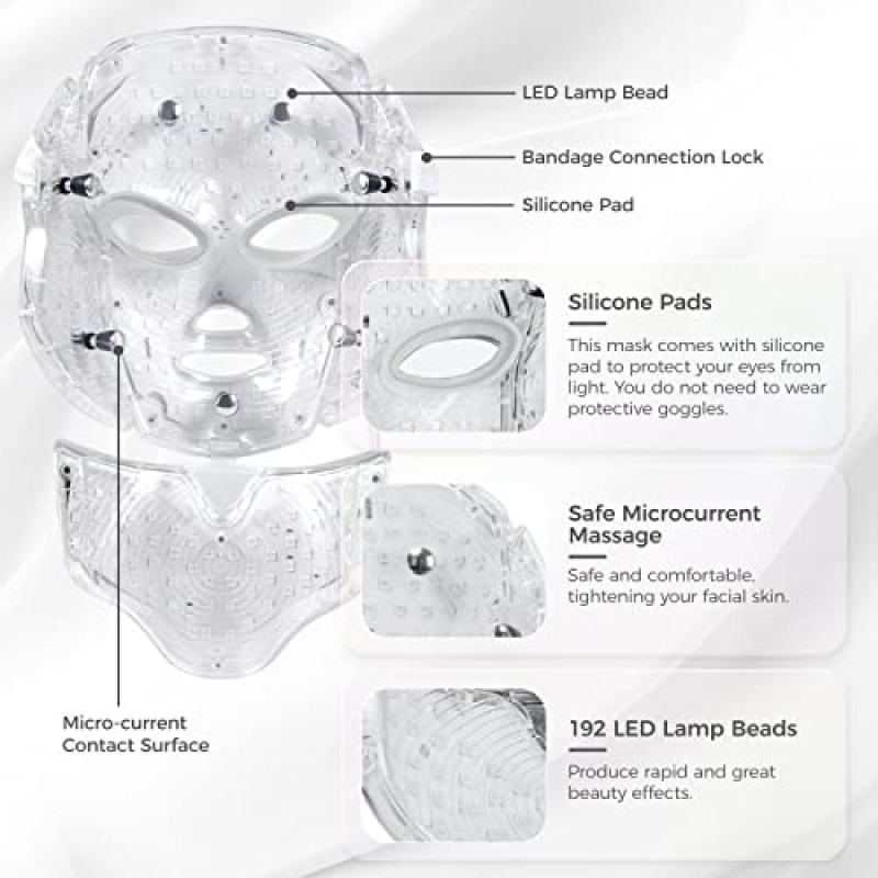 LOUDYKACA Led 페이스 마스크 라이트 테라피 7 색 Led 라이트 테라피 페이셜 마스크 얼굴 여드름 감소 스킨 케어 마스크를위한 블루 레드 라이트 테라피