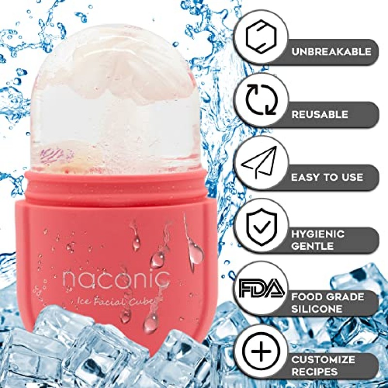 얼굴 및 눈용 fotoconic Naconic 아이스 롤러, 아이스 페이셜 큐브, 아이스 페이스 롤러 스킨 케어 도구, Gua Sha 페이스 마사지, 페이스 뷰티용 실리콘 아이스 몰드(핑크)