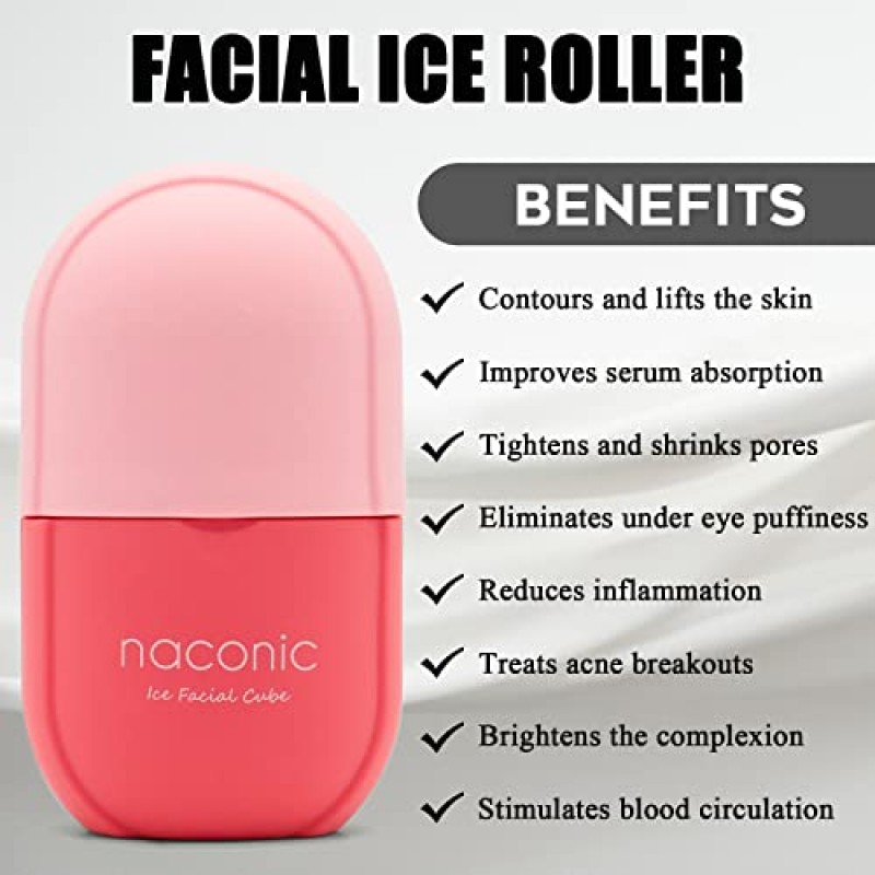 얼굴 및 눈용 fotoconic Naconic 아이스 롤러, 아이스 페이셜 큐브, 아이스 페이스 롤러 스킨 케어 도구, Gua Sha 페이스 마사지, 페이스 뷰티용 실리콘 아이스 몰드(핑크)