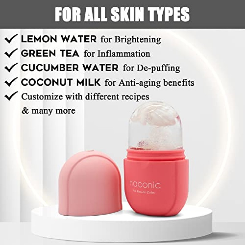 얼굴 및 눈용 fotoconic Naconic 아이스 롤러, 아이스 페이셜 큐브, 아이스 페이스 롤러 스킨 케어 도구, Gua Sha 페이스 마사지, 페이스 뷰티용 실리콘 아이스 몰드(핑크)