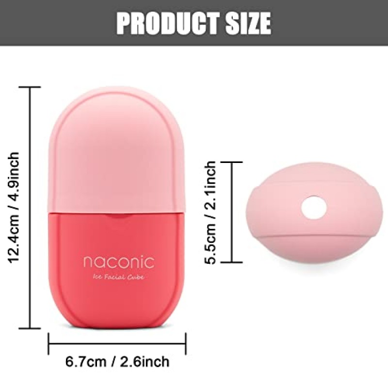 얼굴 및 눈용 fotoconic Naconic 아이스 롤러, 아이스 페이셜 큐브, 아이스 페이스 롤러 스킨 케어 도구, Gua Sha 페이스 마사지, 페이스 뷰티용 실리콘 아이스 몰드(핑크)