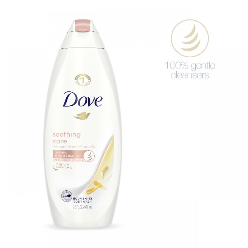 칼렌둘라 주입 오일이 함유된 민감한 피부를 위한 Dove 수딩 케어 바디 워시 피부에 수분을 공급하고 보충합니다 황산염 없음 22온스 4개