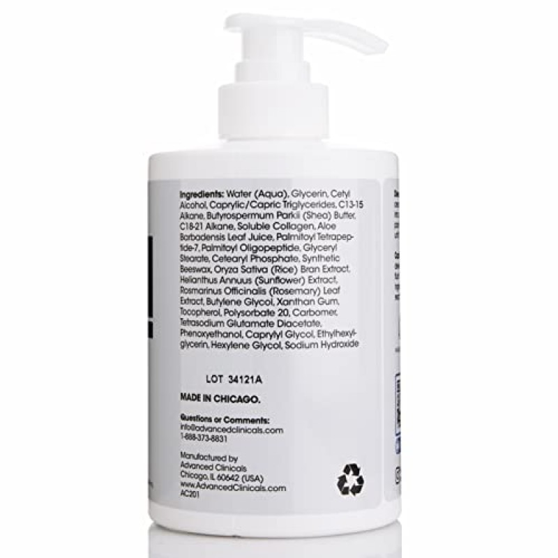 Advanced Clinicals 콜라겐 로션 + 펩타이드 크림 건성 피부 구조 페이스 & 바디 모이스춰라이징 스킨 케어 크림 리프팅, 탄력, 강화, 안티 에이징 스킨케어 모이스처라이저 피부에 수분을 공급, 대형 15 Fl Oz