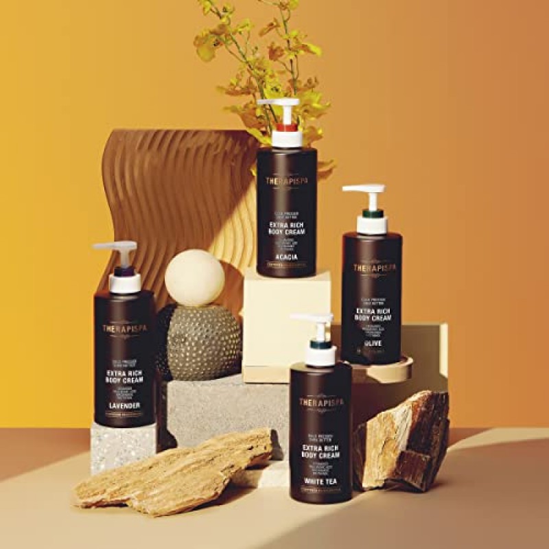 THERAPISPA 엑스트라 리치 바디 크림(히알루론산, 나이아신아미드, 판테놀, 세라마이드 & 시어 버터, 영양 공급, 보습, 건성 피부 회복)(화이트 티, 17.0fl oz, 1팩)