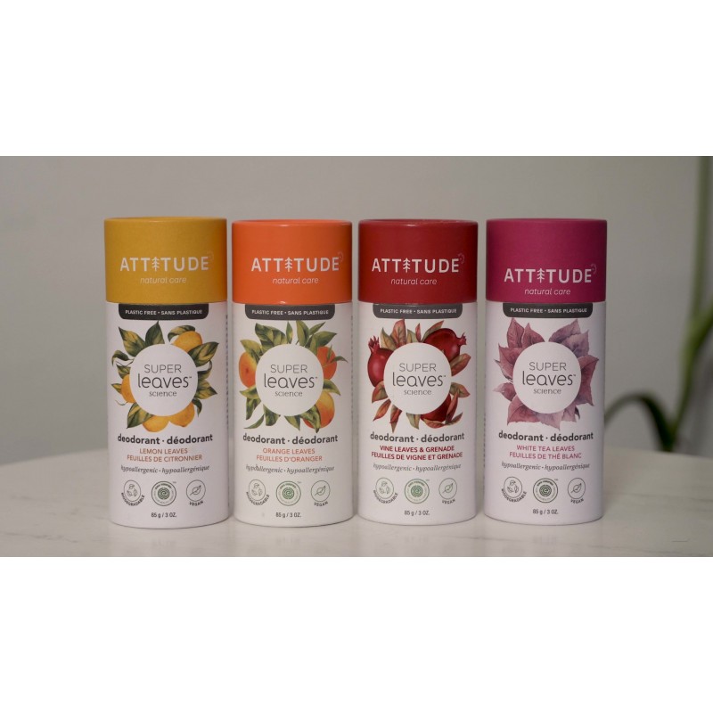 ATTITUDE 플라스틱 무함유 데오도란트, EWG 인증, 알루미늄 무함유, 식물 및 미네랄 기반 성분, 비건 및 동물 실험을 하지 않은 개인 관리 제품, 올리브 잎, 3온스