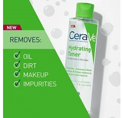 민감성 건성 피부를 위한 히알루론산, 나이아신아마이드, 세라마이드 함유 무알코올 얼굴용 CeraVe 하이드레이팅 토너, 무향 무코메도제닉, 풀 사이즈, 6.8 Fl Oz